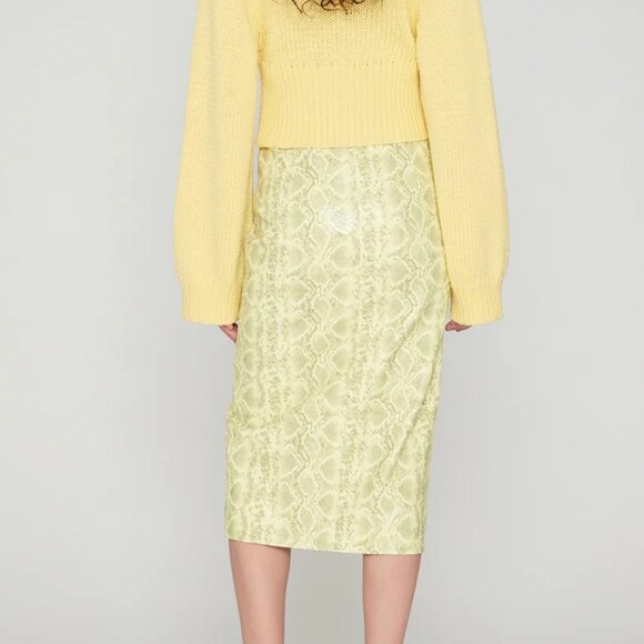 Rotate Birger Christensen Leeds Skirt Womens 6 Yellow Snake Faux Leather Rocker - Picture 2 of 11